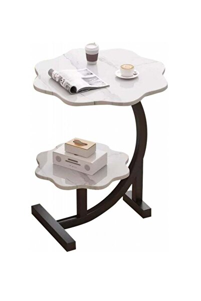 Arabest طاولة قهوة بيضاء، ذات قاعدة ثلاثية الأبعاد نصف دائرية، مناسبة لغرفة المعيشة والمكتب