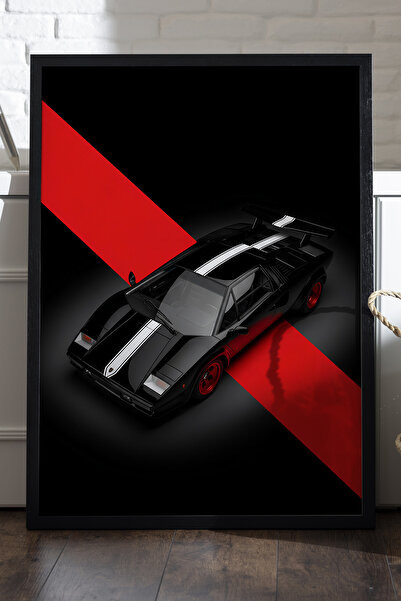 Duvarda Αφίσα Lamborghini Countach με μαύρο ξύλινο πλαίσιο, διακοσμητικός πίν...