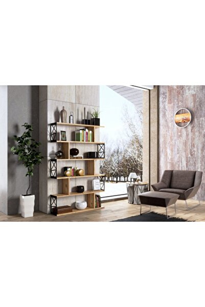 Vivense ZAMBAK ALTIGEN DESEN KİTAPLIK, 5 RAFLI, ATLANTİK ÇAM SİYAH