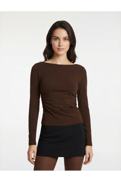 Koton Pamuklu Slim Fit Geniş Yuvarlak Yaka Uzun Kollu Tişört