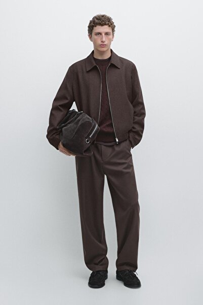 Massimo Dutti 100% wool zip-up bomber jacket