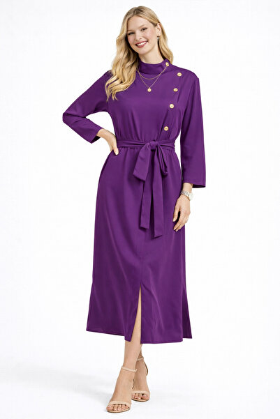 PROTO SUIT Mini Purple Dress with Side Button Detail