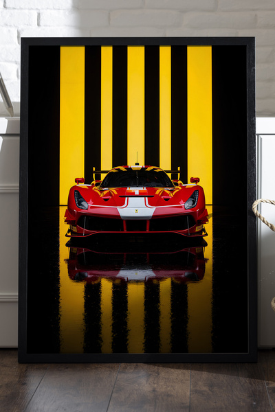 Duvarda Αφίσα Ferrari 488 GT3 με μαύρο ξύλινο πλαίσιο, διακοσμητικός πίνακας ...