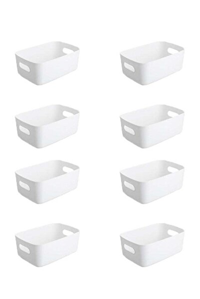 Beauenty Plastic Storage Bins Multiuse Desk Cabinet Organizer with Built in Handle, Set of 8