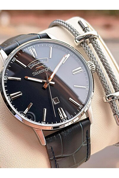 Slazenger Leather Cord Calendar Dial 10 Atm Water Resistant 2 Years Warranty Men's Wristwatch N2562.01