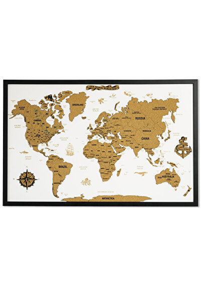 Colorfull Worlds Çerçeveli Mantar Pano Dünya Haritası - Ev Ofis Duvar Dekoru ...