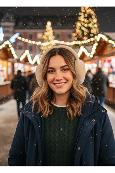 Mollycrush Women's Beige Plush Folding Headphones |   Winter Soft Model