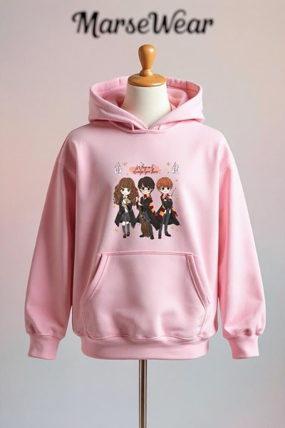 Vordevia هاري بوتر مطبوع سويت شيرت قطني قصة فضفاضة خيط O بغطاء رأس