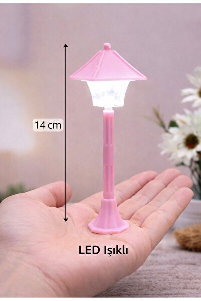 Yerli Pembe Sokak Lambası Işıklı Teraryum & Sukulent Dekoru