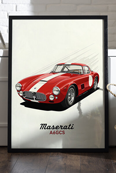 Duvarda Αφίσα Maserati A6GCS με μαύρο ξύλινο πλαίσιο, διακοσμητικός πίνακας τ...