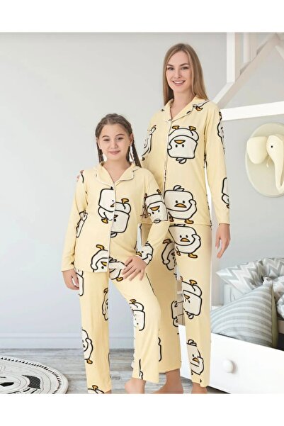 zahider Set de pijamale din piele intoarsa cu nasturi pentru mama-fiica