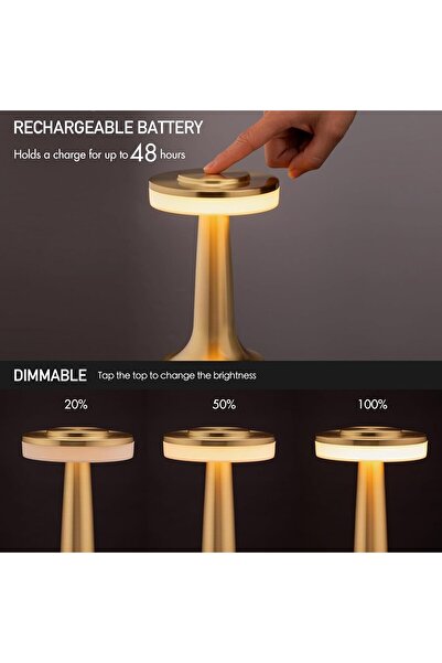 Arabest LED Desk Lamp, Portable, With Touch Sensor, Rechargeable Battery, 3 Brightness Levels, 21 Cm, Gold