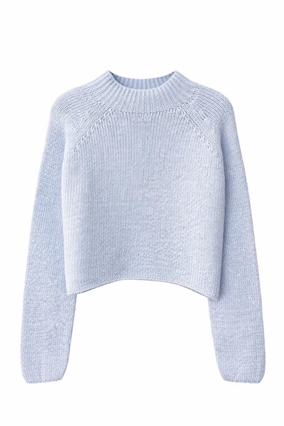 Mixray 6854 Women's Mock Neck Whole Crop Knitwear Sweater Baby Blue