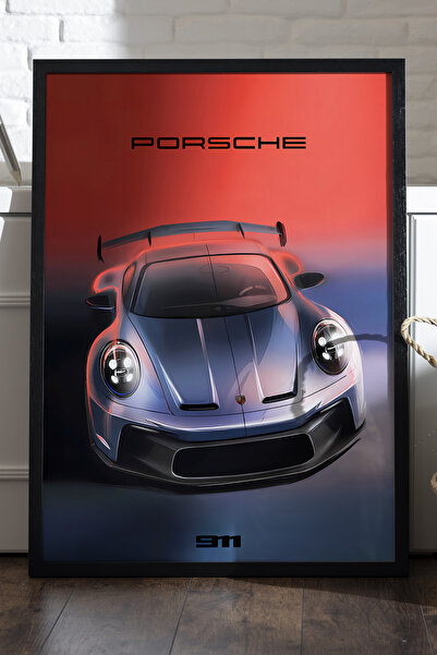 Duvarda Αφίσα Porsche 992 GT3 με μαύρο ξύλινο πλαίσιο, διακοσμητικός πίνακας ...
