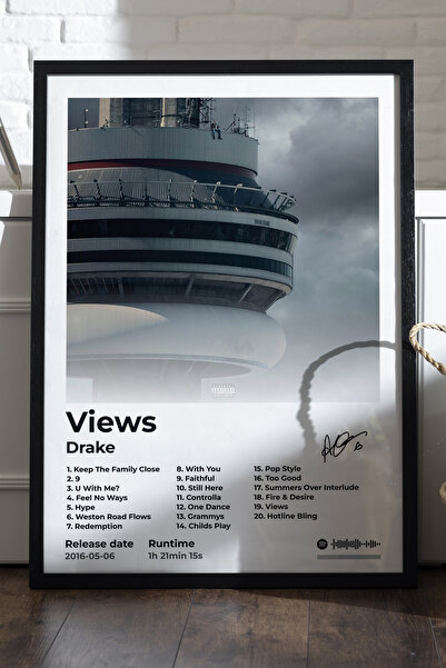 Duvarda Poster cu ramă din lemn negru Drake Views, pictură decorativă de pere...