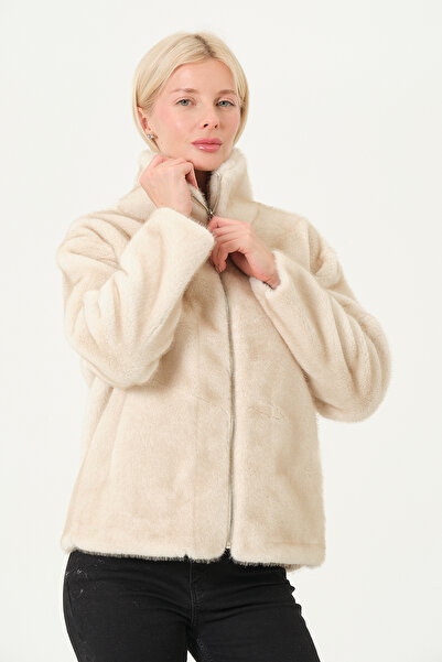 PIQUE Women's Coat Women's Faux Fur Suede Laminated Leopard Pattern Zippered Jacket