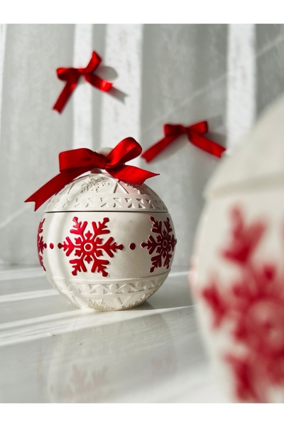 FAME PEYZAJ Kırmızı Kar Topu Mum, El Yapımı, Yılbaşı Temalı, Dekoratif, Kapak...