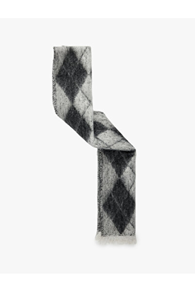 Koton Soft Textured Diamond Patterned Tasseled Long Scarf