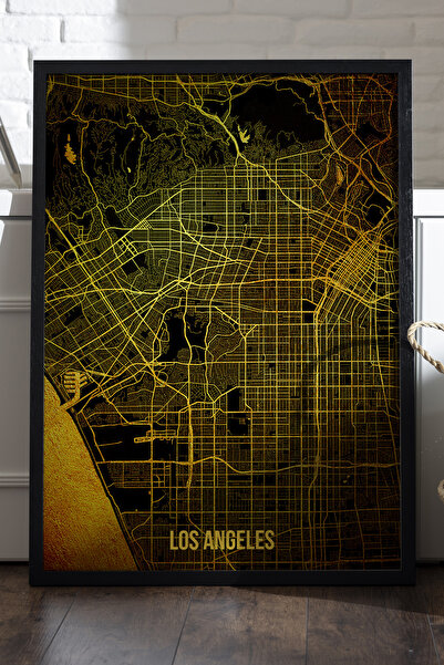 Duvarda Χάρτης της πόλης του Λος Άντζελες, αφίσα με μαύρο ξύλινο πλαίσιο, δια...