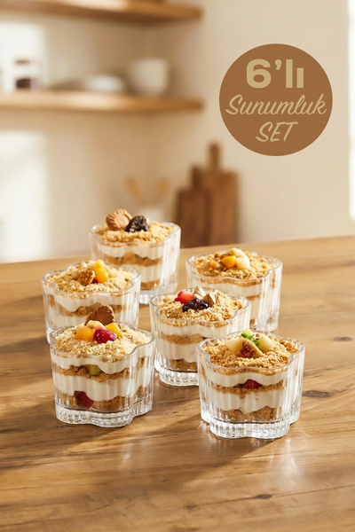 Porsima Flower 6lı Cam Puding Tatlı Dondurma Kahvaltılık Kasesi Seti Çerez Ma...