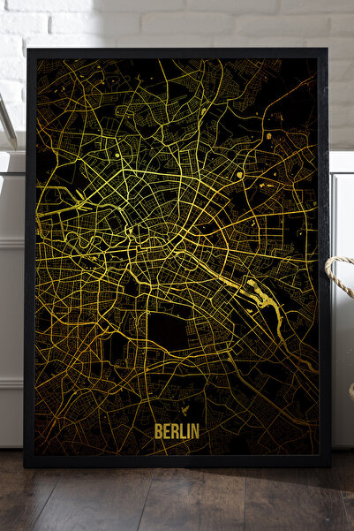 Duvarda Χάρτης της πόλης του Βερολίνου, αφίσα με μαύρο ξύλινο πλαίσιο, διακοσ...