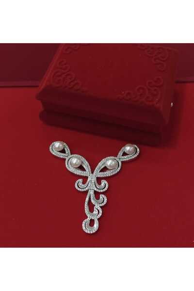Simge Gümüş 925 Ayar Gümüş Zirkon Taşlı İnci Kolye için Tarlanan Kolye ucu