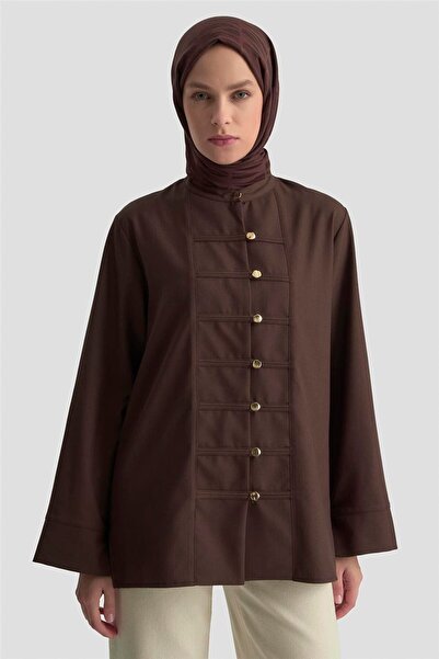 Armine Hakim Yaka Gömlek 25KD9019 Acı Kahve