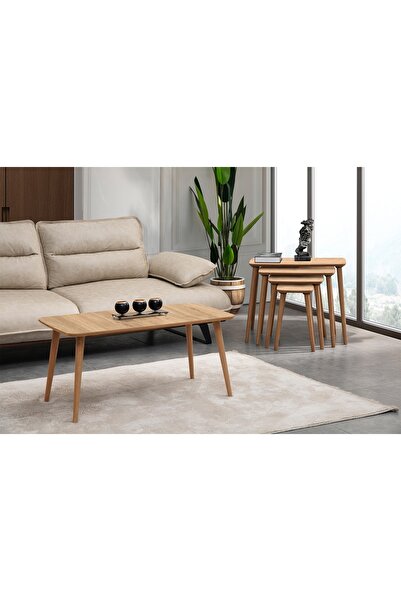 Vivense LUCİ DÖRTLÜ ZİGON SEHPA ORTA SEHPA SETİ, MEŞE