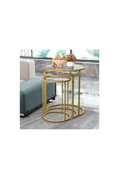 Vivense MARSAH HOME ZİGON SEHPA TAKIMI, GOLD, ŞEFFAF CAM