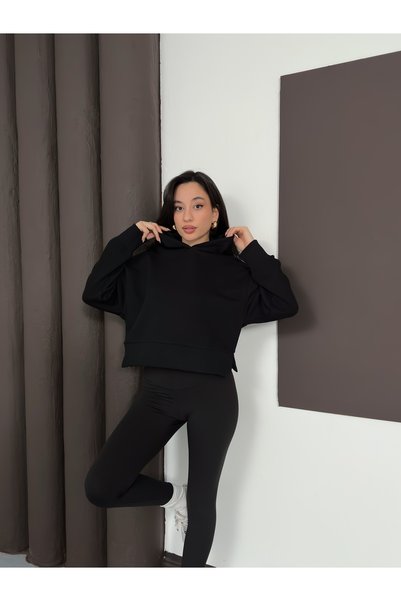 Ay Moda Collection Eteği Slit Hooded Women's Sweatshirt