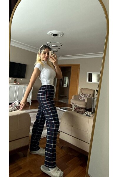 SERENCEE Harajuku Square Patterned Navy Blue Red White Striped Unisex Trackpants