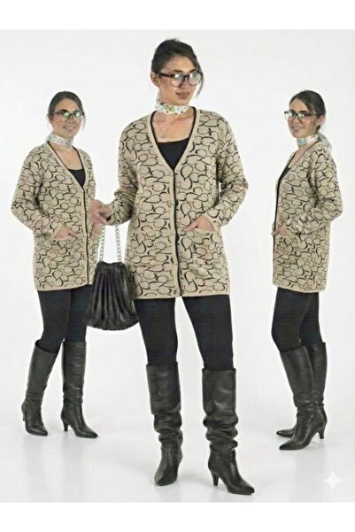 onno style women Classic Knitted Buttoned Jacket with Heart Pattern