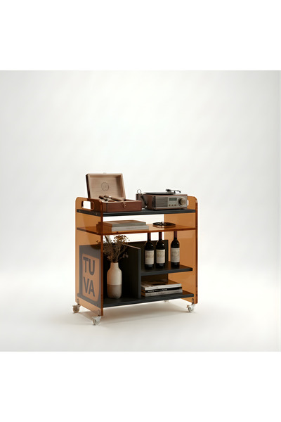 TUVA Collection NOIR MOTION - Tekerlekli Pleksi Yan Sehpa Komodin – Siyah Ahş...