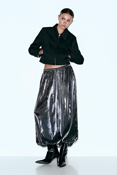 Pull & Bear Saten yüzeyli şalvar pantolon