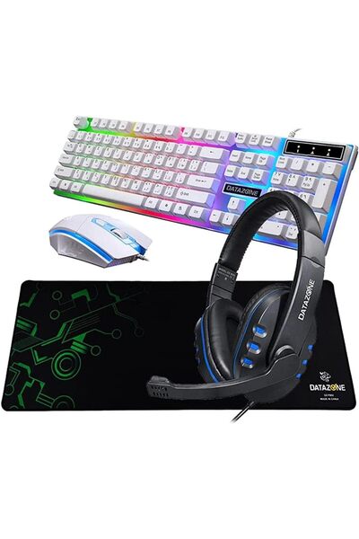 Datazone G21 Gaming Keyboard and Mouse Set (White) with 900i Blue Headset