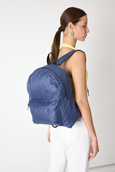 Tonny Black Unisex Navy Blue Two-Compartment Backpack with Front Zipper