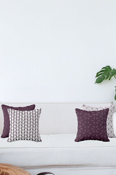 ASDİVA Nova Minimal Shell Shaped Geometric Wave Patterned 4-Piece Throw Pillow Cover Set Purple-White