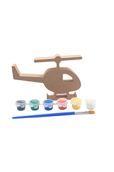 İCONS Ahşap boyama Seti, 1 adet Helikopter Figürü Kalın Ahşap Çocuk Etkinlik ...