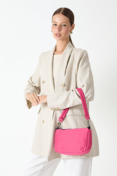 Tonny Black Women's Fuchsia Minimal Design Fabric Baguette Shoulder Bag