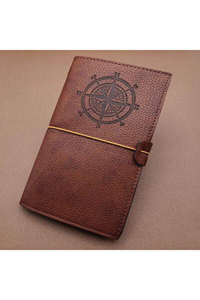 shopwave Brown Compass Themed Leather Notebook
