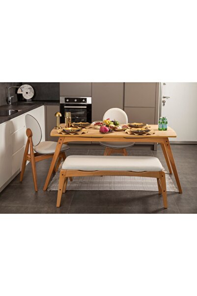 Vivense TOUCH BENCHLİ İSKANDİNAV MASA TAKIMI, MEŞE KREM, 2 SANDALYE 1 BENCH, ...