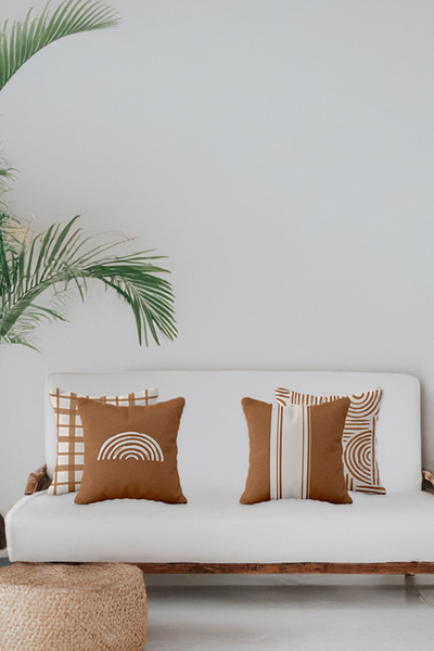 ASDİVA Echo Ekosa Patterned Vintage Themed Set of 4 Decorative Throw Pillow Covers Brown - White