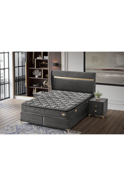 Vivense PLATINUM BAZA BAŞLIK YATAK SETİ, GRİ, 160x200