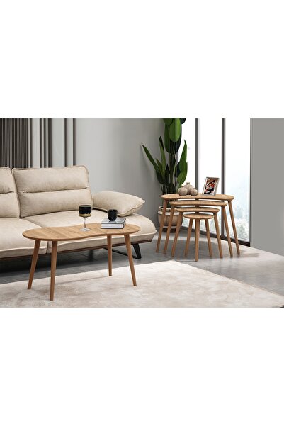 Vivense MOON ZİGON ORTA SEHPA SETİ, MEŞE