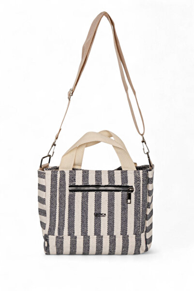 Tonny Black Women's Gray Canvas Strap Front Zipper Hand and Shoulder Bag