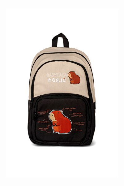 Tonny Black Children's Unisex Cream Black Squirrel Printed Backpack