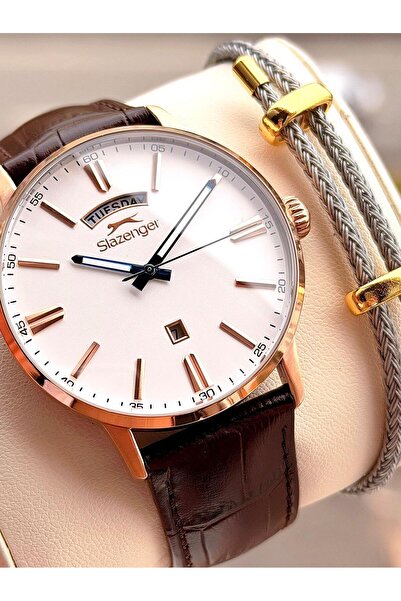 Slazenger Leather Cord Calendar Dial 10 Atm Water Resistant 2 Years Warranty ...