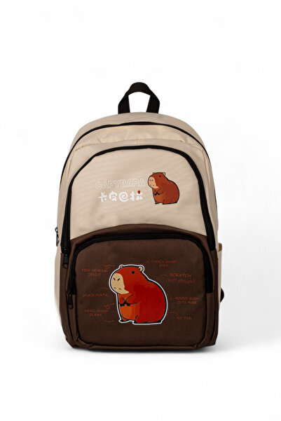 Tonny Black Children's Unisex Cream Brown Squirrel Printed Backpack