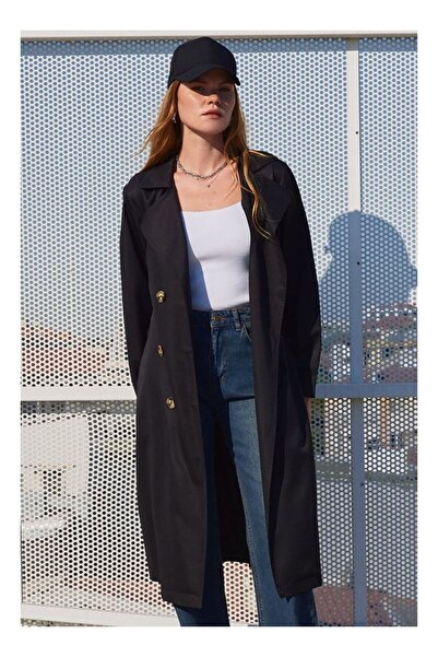 byasafkids 5853 Double Breasted Collar Trench Coat - Black