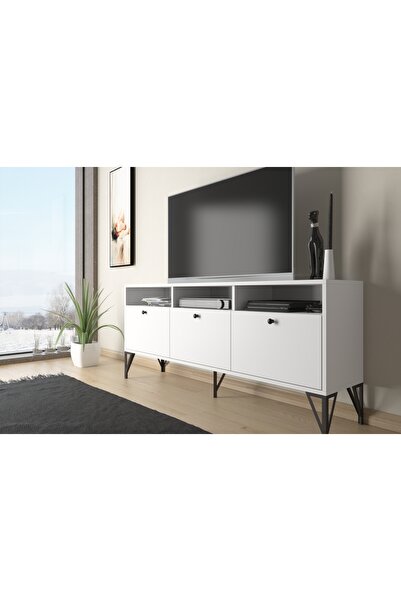 Vivense RHEA TV ÜNİTESİ, BEYAZ SİYAH, 160 CM